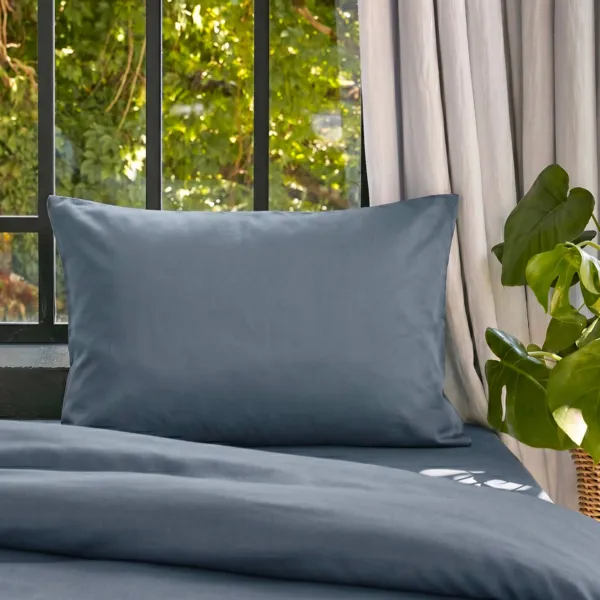 Taie d'oreiller rectangulaire lyocell Tencel� lav� (50 x 70 cm) Olivia Bleu stone