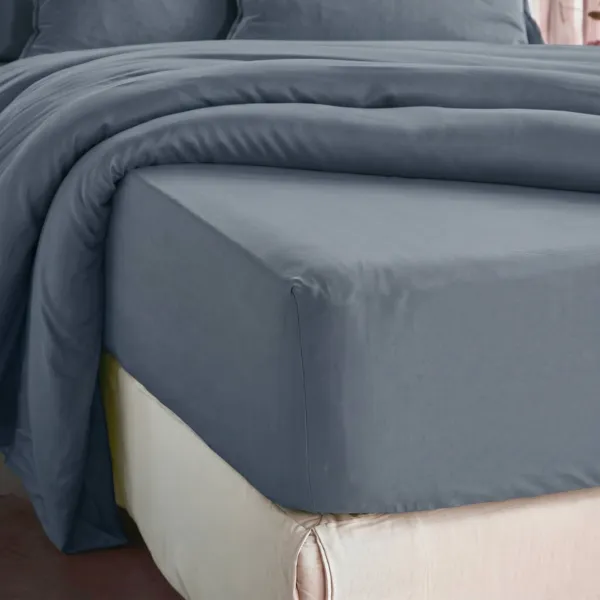 Drap housse lyocell Tencel� lav� (90 x 190 cm) Olivia Bleu stone