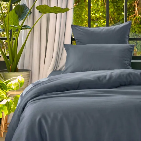 Housse de couette lyocell Tencel� lav� (140 x 200 cm) Olivia Bleu stone
