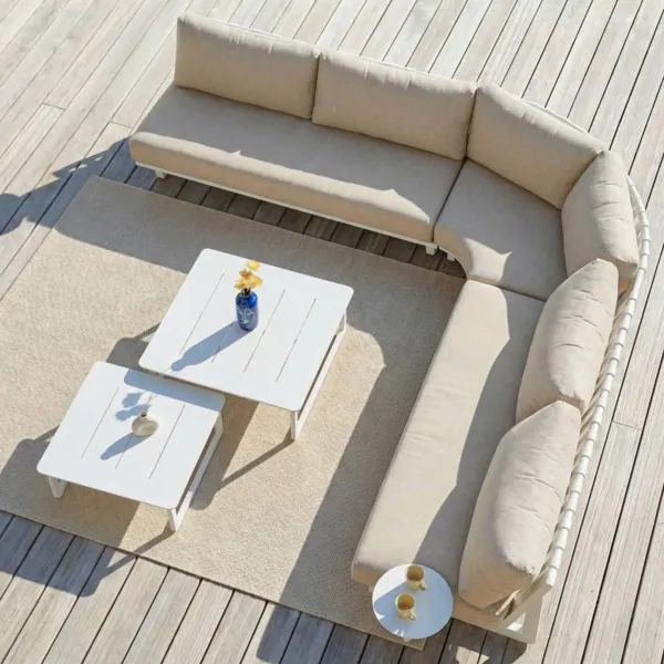 Salon de jardin d'angle en aluminium 5 places Long Beach Blanc cendr� et taupe