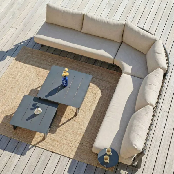 Salon de jardin d'angle en aluminium 5 places Long Beach Gris anthracite et taupe