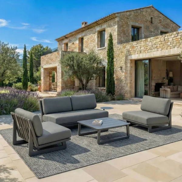 4-teiliges Aluminium-Gartenmöbelset Long Beach für 4 Personen in Anthrazitgrau