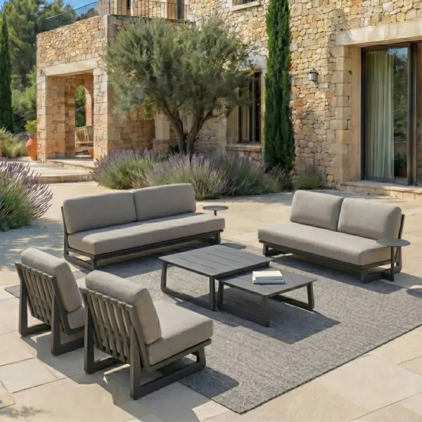 Salon de jardin en aluminium 7 places 6 pcs Long Beach Gris anthracite et taupe