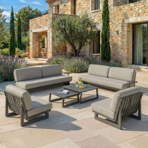 Set da giardino in alluminio 8 posti 6 pezzi Long Beach Grigio antracite e tortora