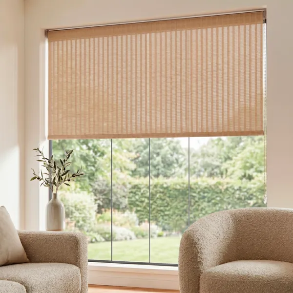 Rolgordijn met bamboe-effect (180 x 180 cm) Beige Gestreept