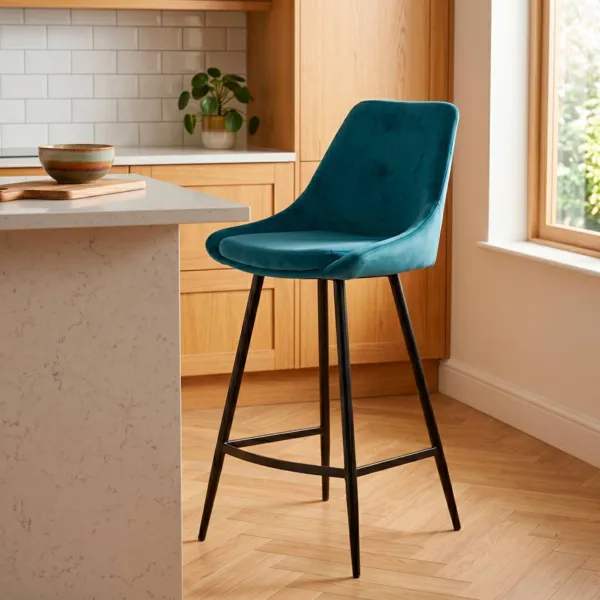 Lot de 2 chaises �lot central avec dossier velours (Assise 67cm) Juno Bleu