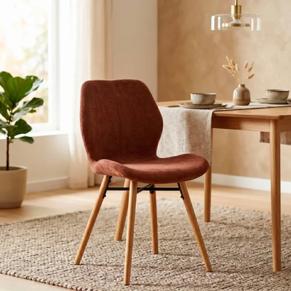 Conjunto de 2 sillas de comedor de tela texturizada (Asiento 46 cm) Malika Caoba