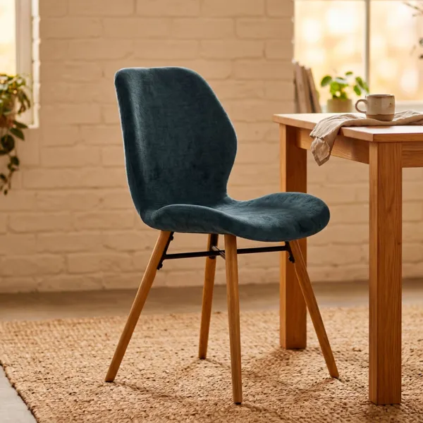 Conjunto de 2 sillas de comedor de tela texturizada (Asiento 46 cm) Malika Azul oscuro