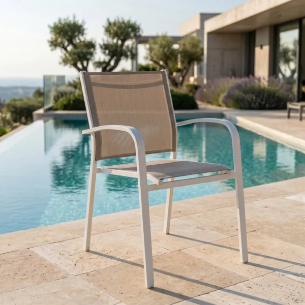 Fauteuil de jardin aluminium empilable Murano Blanc et taupe