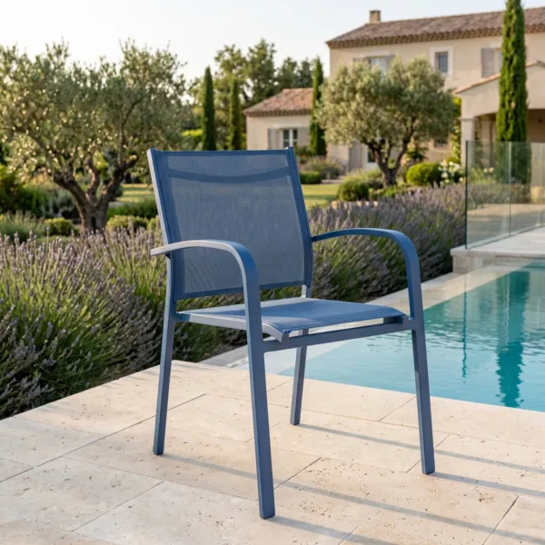 Silla de jard�n con reposabrazos de aluminio apilable Murano Azul