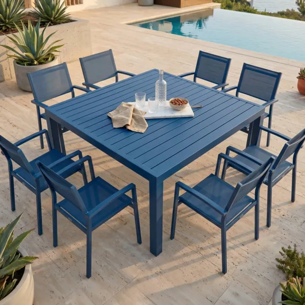 Tavolo da giardino quadrato in alluminio 8 posti (136 x 136 cm) Murano Blu petrolio
