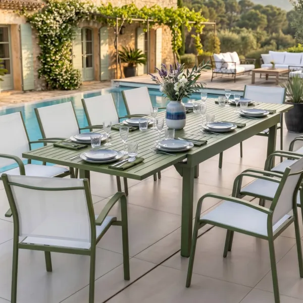 Tavolo da giardino allungabile in alluminio 12 posti (200/320 x 100 cm) Murano Verde oliva