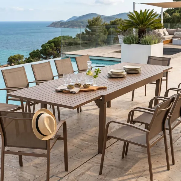 Mesa de jardín extensible de aluminio 12 personas (200/320 x 100 cm) Murano Bronce