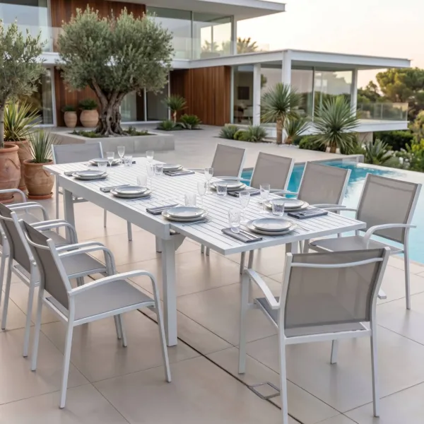 Tuintafel uitschuifbaar 12 personen Aluminium Murano (320 x 100 cm) - Wit