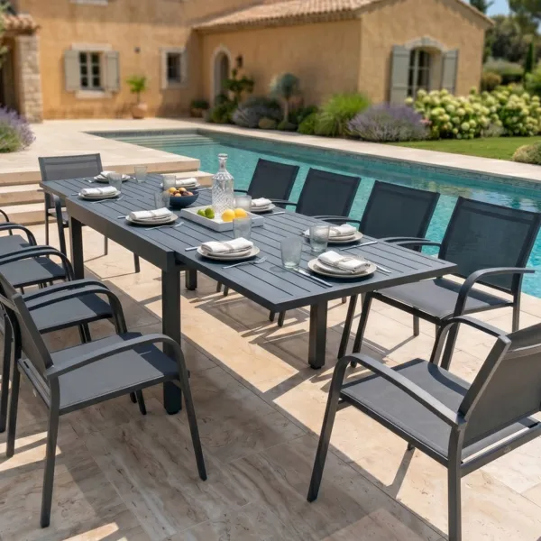 Table de jardin extensible en aluminium 10 places (135/270 x 90 cm) Murano Gris anthracite
