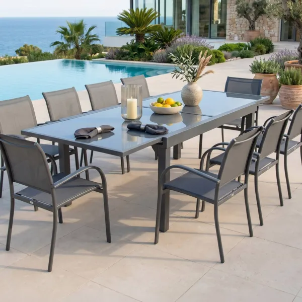Gartentisch ausziehbar Murano Glas (Bis zu 12 Pers.) - Anthrazitgrau