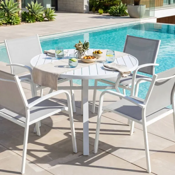 Mesa de jard�n redonda Aluminio Murano 5 plazas (D105 cm) - Blanco