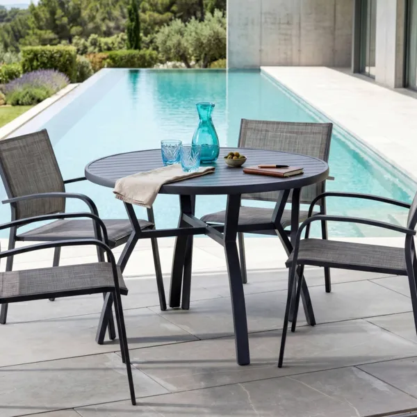 Tuintafel 5 zitplaatsen Aluminium Murano (D105 cm) - Antraciet