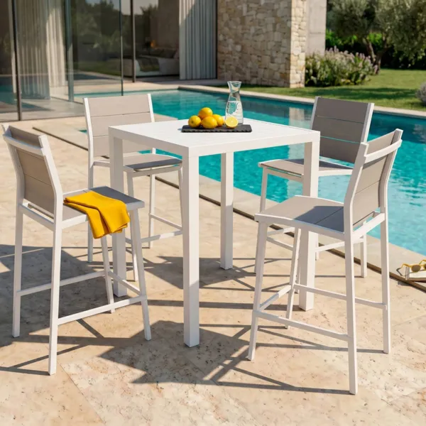Tuintafel hoog vierkant aluminium 4 zitplaatsen (90 x H105 cm) Murano - Wit