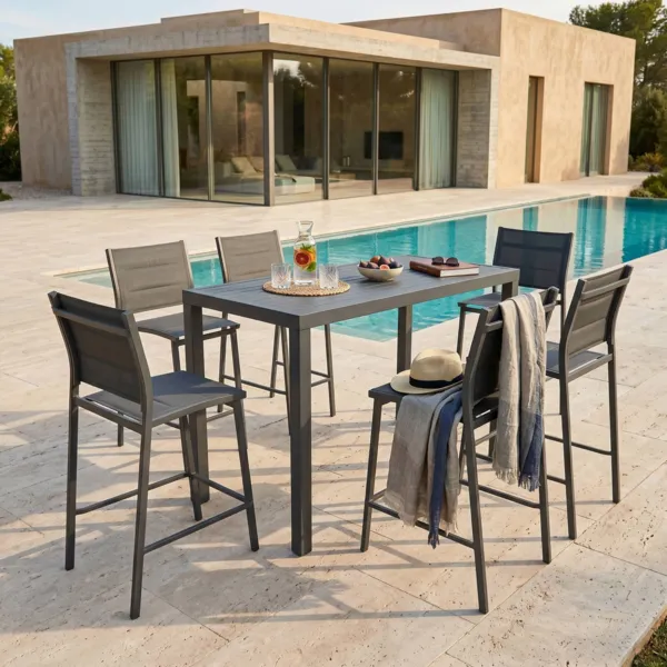 Table de jardin haute en aluminium 6 places (160 x H105 cm) Murano Gris anthracite