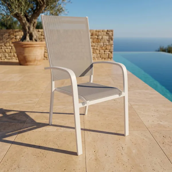Fauteuil de jardin dossier haut aluminium empilable Murano Blanc et taupe