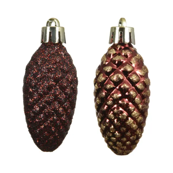 Set di 12 pigne da appendere (H14 cm) Aravis Bordeaux glitterato