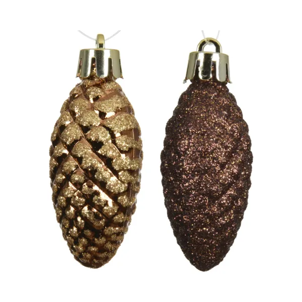 Set di 12 pigne da appendere (H14 cm) Aravis Marrone caff� glitterato
