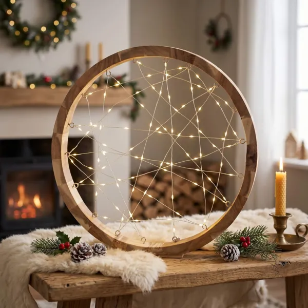 Anello luminoso a pile 97 LED (D32 cm) Astro in legno Bianco caldo