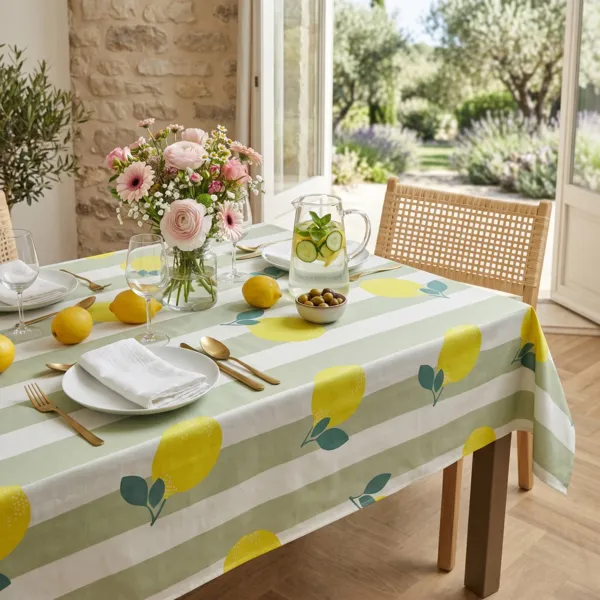 Nappe rectangulaire coton enduit (150 x 350 cm) Antibes Verte