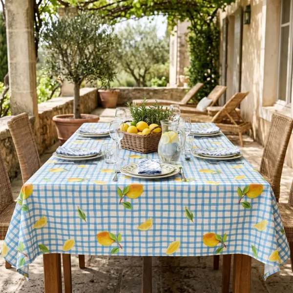 Nappe rectangulaire coton enduit (150 x 250 cm) Menton Bleue
