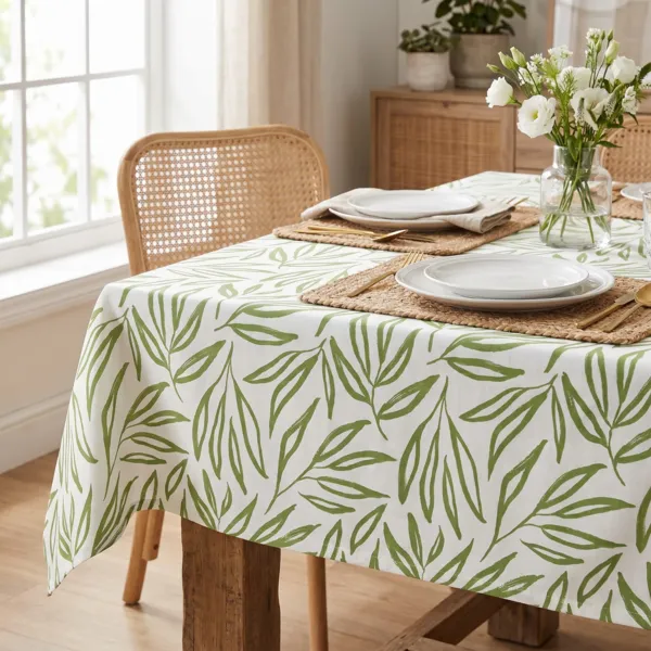 Nappe rectangulaire coton enduit (150 x 350 cm) Galice Vert eucalyptus