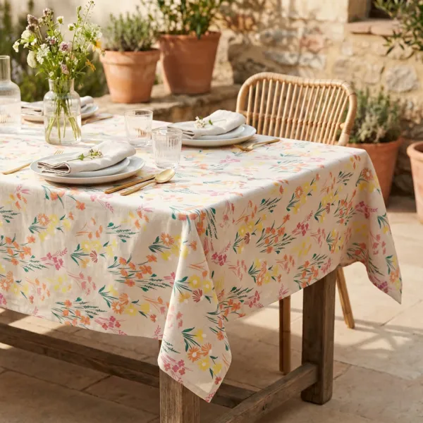 Rechthoekig gecoat katoenen tafelkleed (150 x 350 cm) Juliette Beige