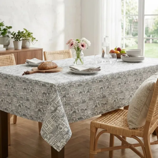 Tischdecke rechteckig Baumwolle beschichtet (150 x 250 cm) Home Grau