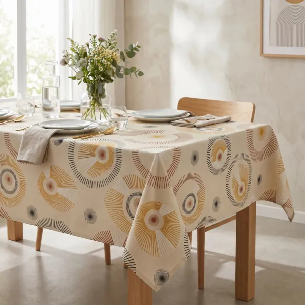 Tischdecke rechteckig Baumwolle beschichtet (150 x 350 cm) Manhattan Beige