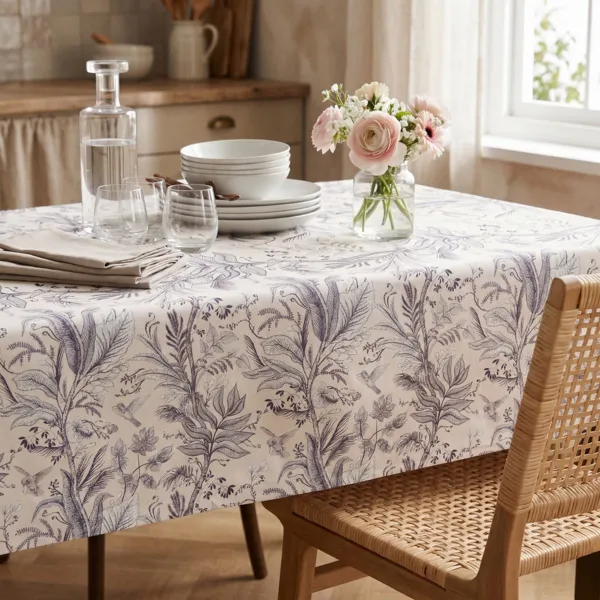 Nappe rectangulaire coton enduit (150 x 350 cm) Colibri Grise