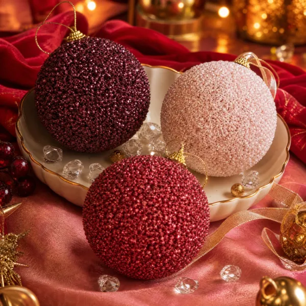 Set di 12 palline di natale (D80 mm) Luce glitterata Rosso, bordeaux e rosa