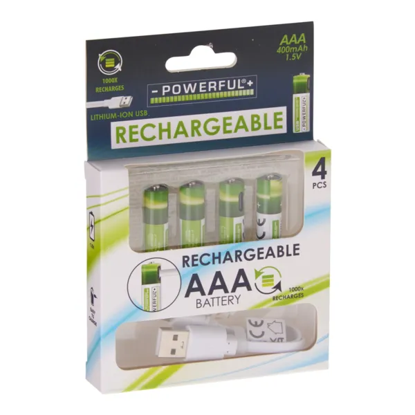 Set di 4 pile AAA ricaricabili USB-C al litio 1,5V