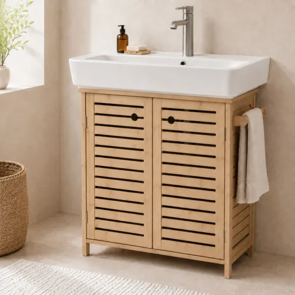 Meuble sous lavabo avec porte-serviette (67 x H70 cm) Trinidad Naturel