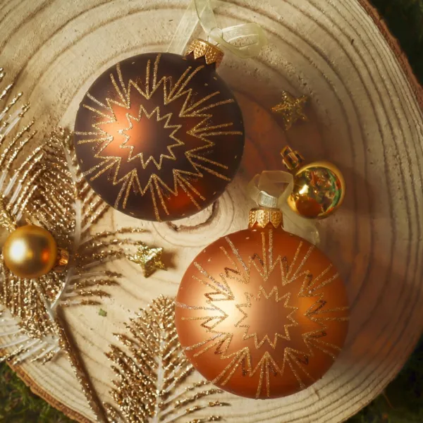 Set di 6 palline di Natale in vetro (D80 mm) Christmas Jazzy Marrone e cognac