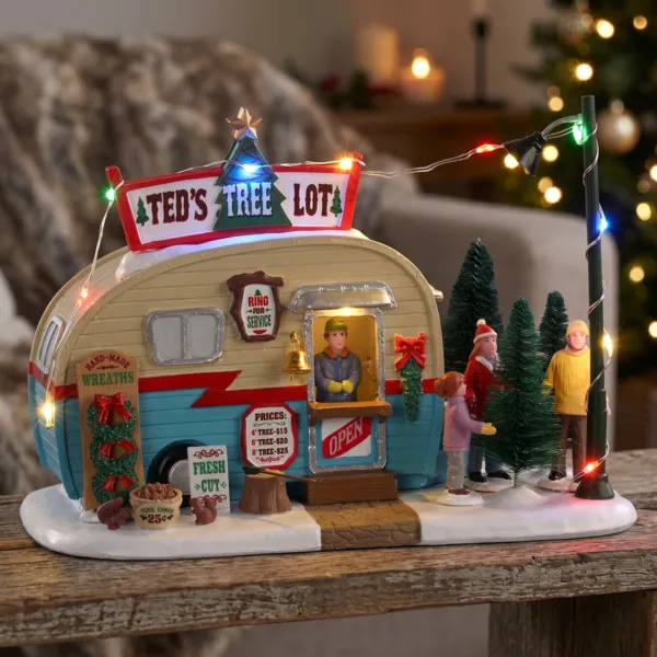 Beleuchtetes Weihnachtsdorf Lemax Stand Tannenb�ume batteriebetrieben