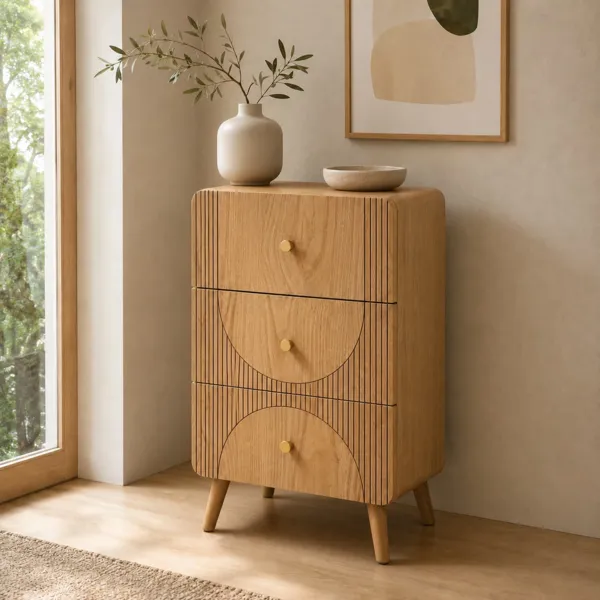 Commode ladekast 3 laden hout (H70 cm) Mila Natuurlijk