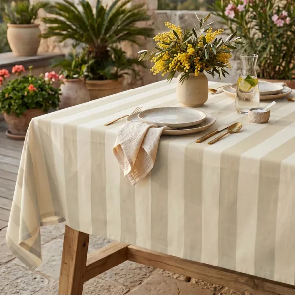 Nappe Rectangulaire en coton enduit (150 x 350 cm) Clementine Ficelle