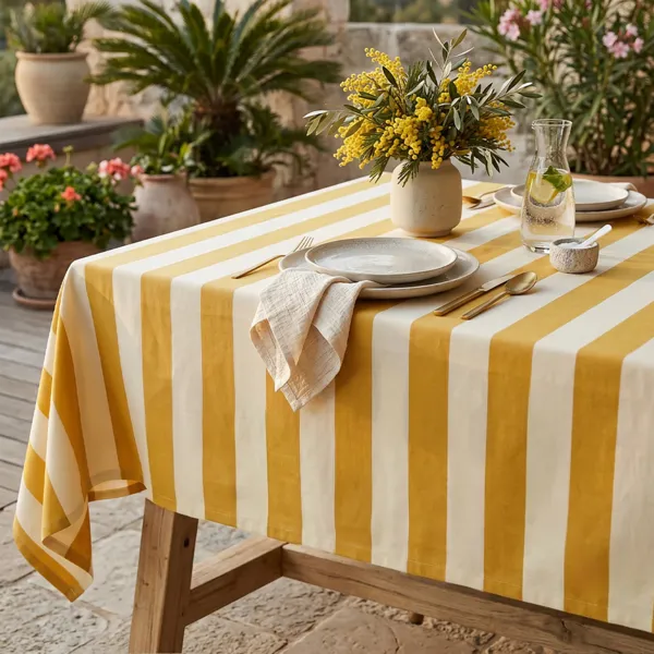 Tischdecke rechteckig Baumwolle beschichtet (150 x 350 cm) Clementine Honiggelb