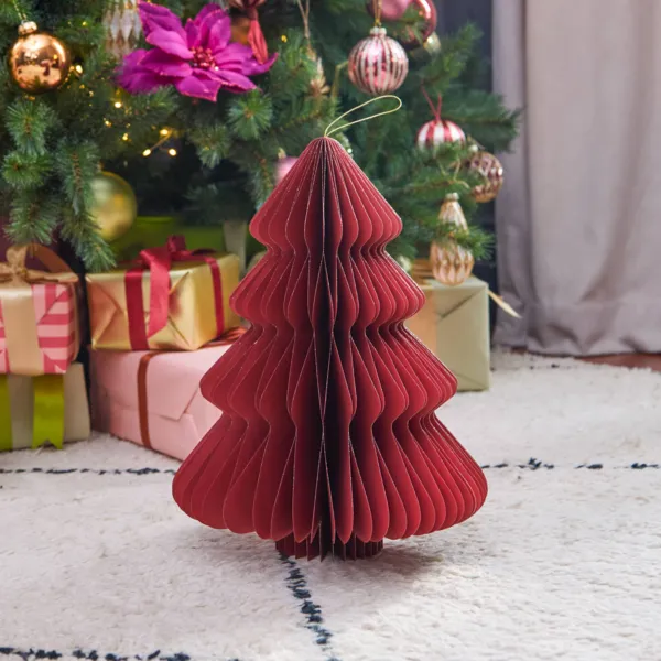 Sapin en papier � suspendre (H40 cm) fermeture Magn�tique Rouge