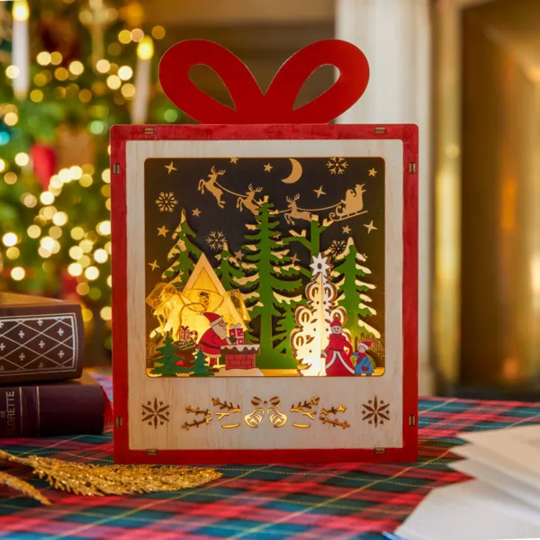 Beleuchtetes Holz-Weihnachtsdorf mit Batteriebetrieb (H22 cm) Weihnachtszauber