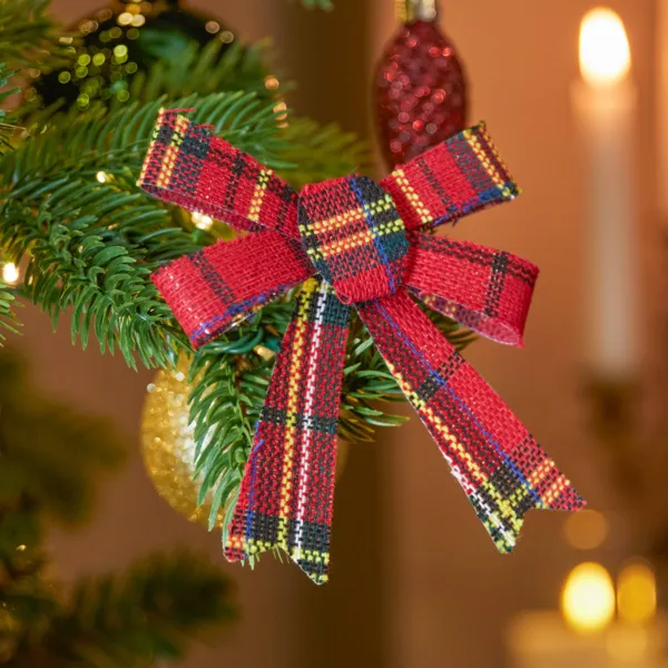Set di 3 Fiocchi di Natale (H10 cm) Tartan Rosso