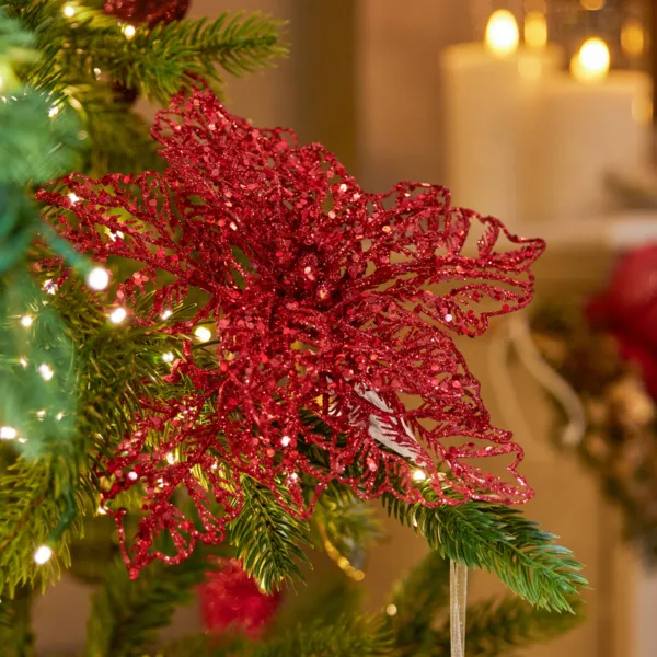 Fiore di Natale Stella di Natale glitterata Rosso