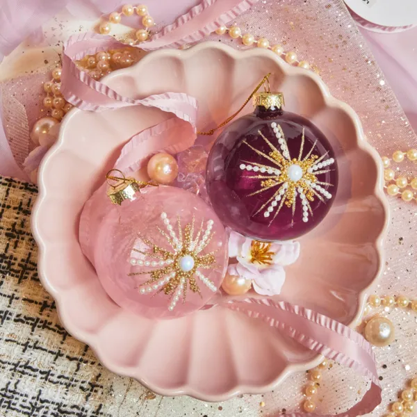Set di 12 palline di natale in vetro (D80 mm) Perle Pop Rosa