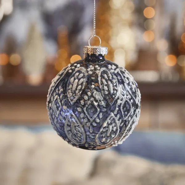 Pallina di natale in vetro (D80 mm) Ghiaccio polare Blu notte