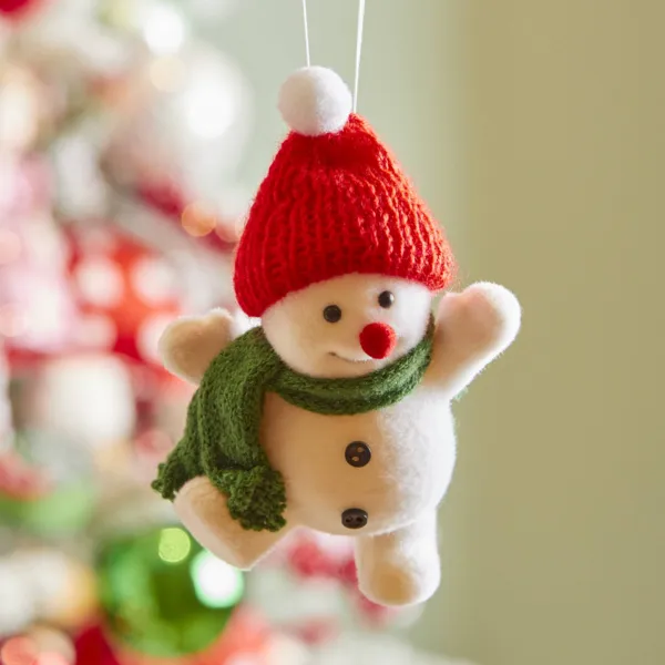 Suspension de No�l (H12 cm) Bonhomme de neige bonnet Blanc